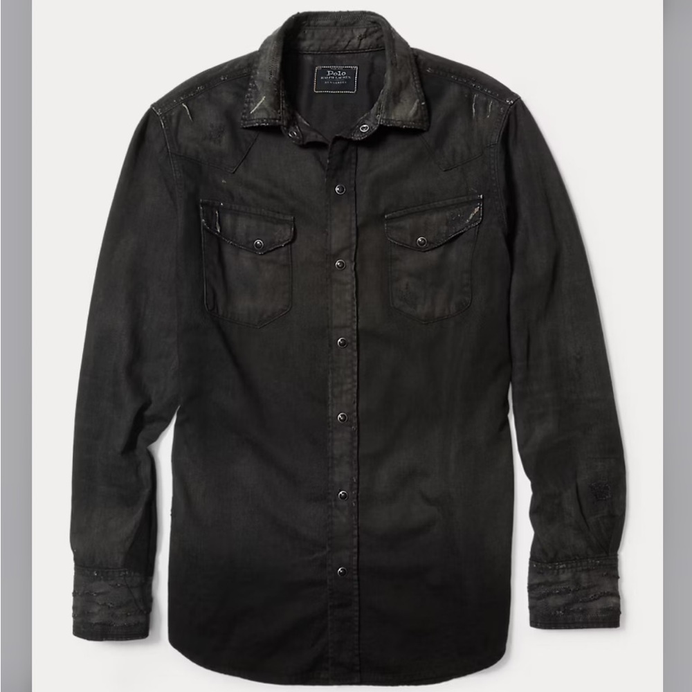Polo Ralph Lauren Slim Fit Denim Western Shirt Men's Black Button-Up Shirt